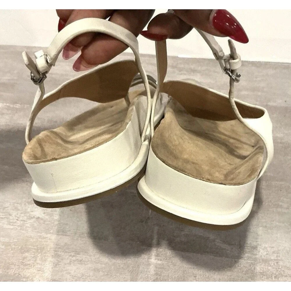 Zara Flat Leather Sandals with Metallic Bead - White EUR 39 US 8 - NWOT - Picture 12 of 16